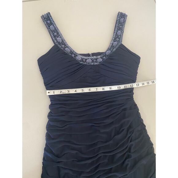 Vintage Cache Y2K Navy Beaded Scoop Neck Chiffon Bodycon Mini Dress 6 - Picture 9 of 9